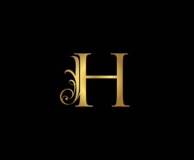 Klasik Harf H Logo Simgesi. İlk harf H Tasarım Vektörü Lüks Altın Renk Simgesi.