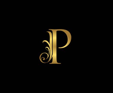 Klasik P Harfi Logo Simgesi. P Harfi Tasarım Vektörü Lüks Altın Renk Simgesi.