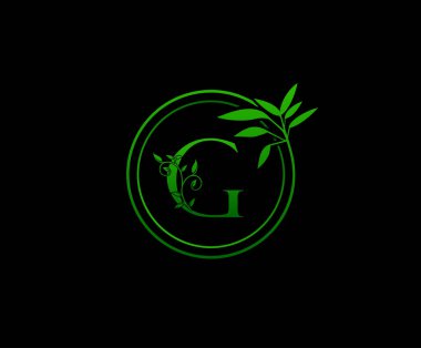 Klasik G Harfi Çiçek Logosu. G harfi yeşil çiçek desenli moda, mücevher, güzellik salonu ve otel logosu için mükemmel bir tasarım. Kozmetik, Spa Logosu. Tatil ve Restoran Logosu. 