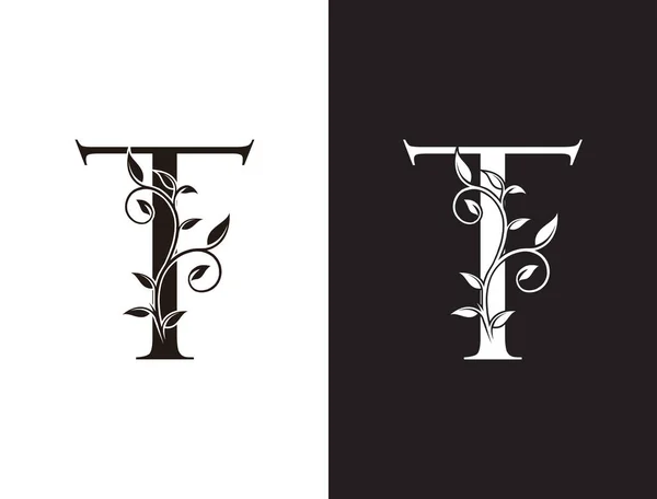 Logotipo Vintage Letter Negro Con Diseño Floral Elegante Perfecto Para — Vector de stock