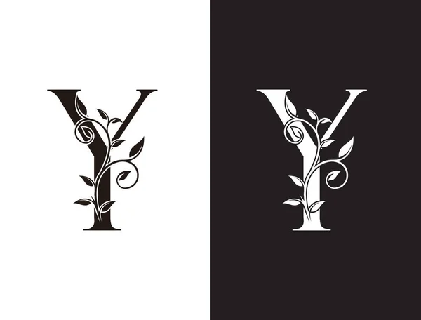 年份Y字母标志 采购产品黑色Y与优雅的花型设计完美的精品 美容院 化妆品 酒店和餐厅标志 — 图库矢量图片