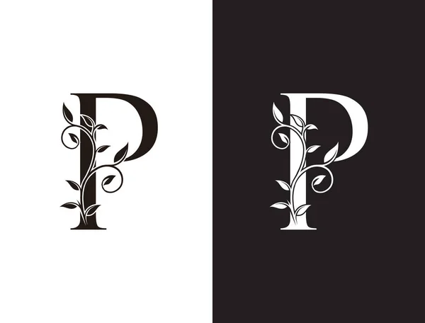 Logotipo Letra Vintage Preto Com Design Elegante Forma Floral Perfeito — Vetor de Stock