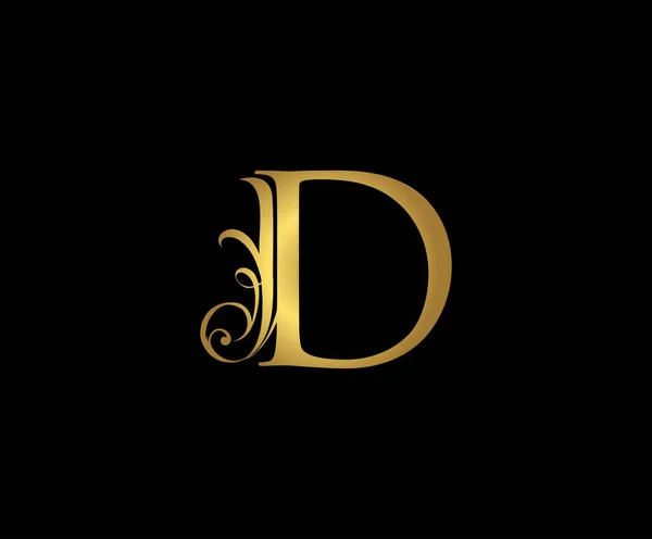 ヴィンテージレターDロゴアイコン 頭文字Dデザインベクトル高級ゴールドカラーアイコン — ストックベクタ