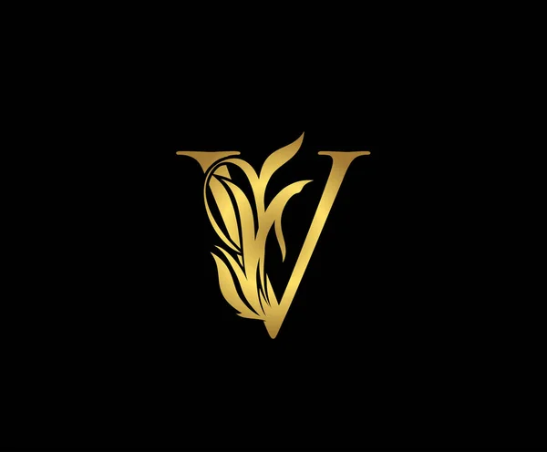 雅致的字母V标志图标 初始字母V设计矢量豪华金色图标 — 图库矢量图片