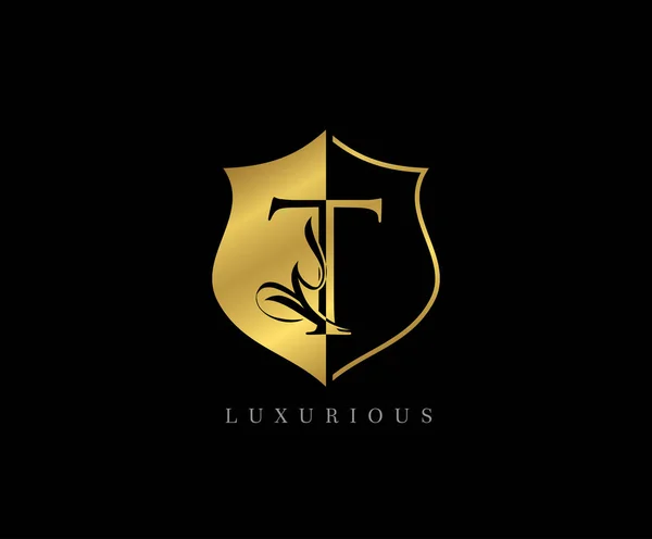 Luxus Golden Shield Buchstabe Logo — Stockvektor