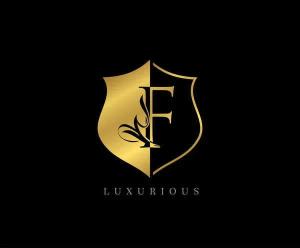 Luxo Dourado Escudo Letra Logotipo — Vetor de Stock