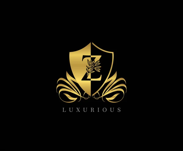 Escudo Dourado Letra Logotipo —  Vetores de Stock