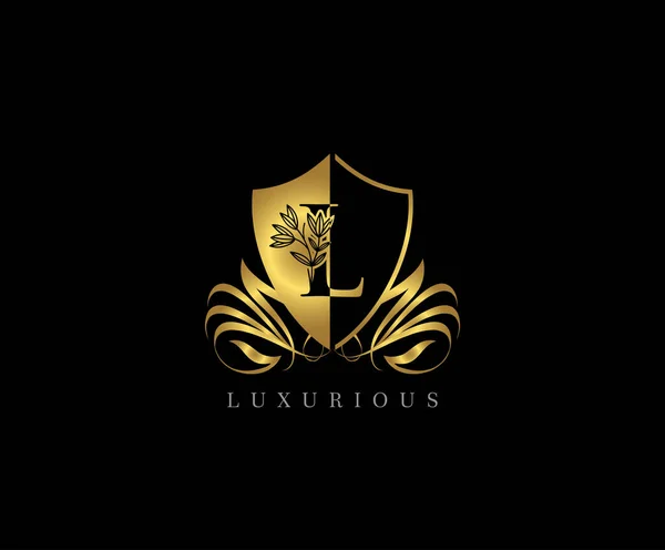 Escudo Dourado Letra Logotipo —  Vetores de Stock