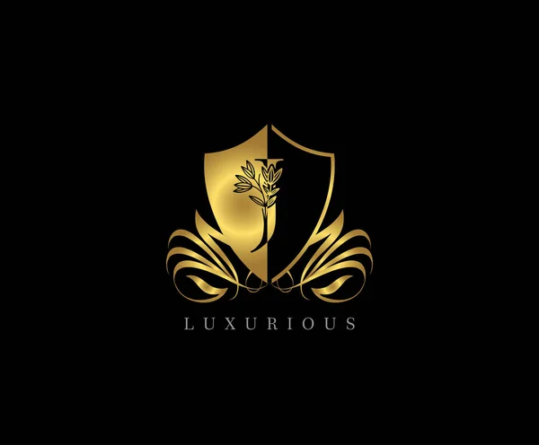 Escudo Dourado Letra Logotipo —  Vetores de Stock