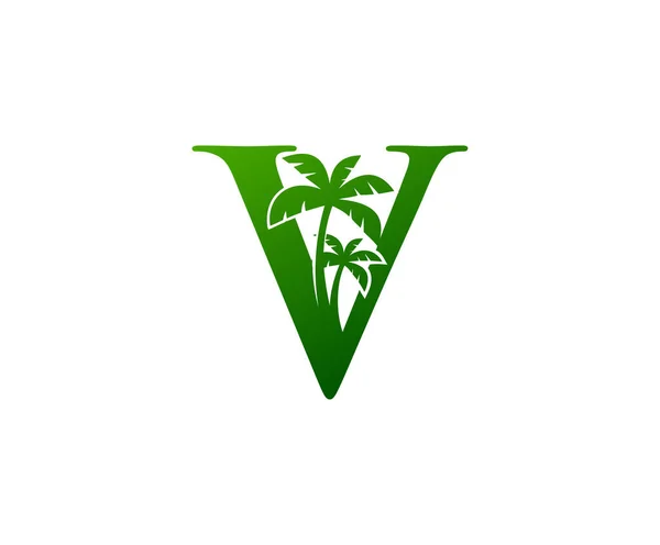 Logo Lujo Green Palm Letter Letra Con Diseño Floral Verde — Archivo Imágenes Vectoriales