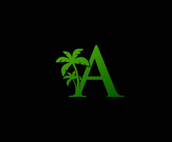 グリーンパームAレター高級ロゴ 緑の花の形をした文字Aファッション ジュエリー 美容室 ホテルのロゴに最適です 化粧品 スパのロゴ リゾート レストランのロゴ — ストックベクタ