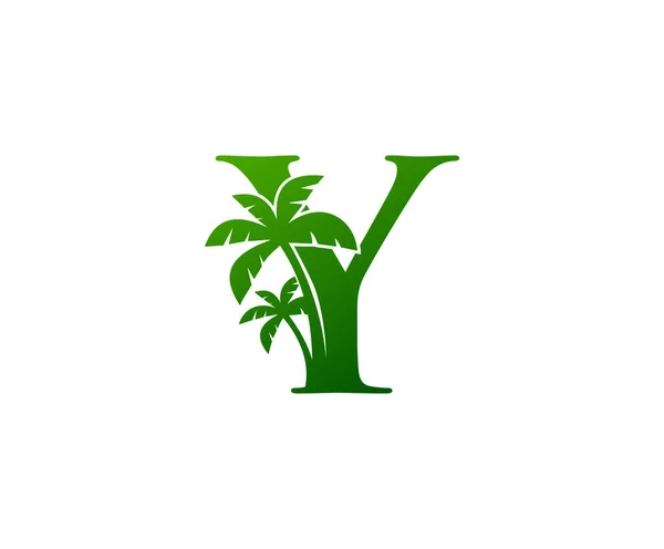 Logo Lujo Green Palm Letter Letra Con Diseño Floral Verde — Archivo Imágenes Vectoriales