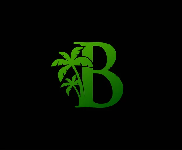 Yeşil Palm Mektup Lüks Logosu Yeşil Çiçek Desenli Harfi Moda — Stok Vektör