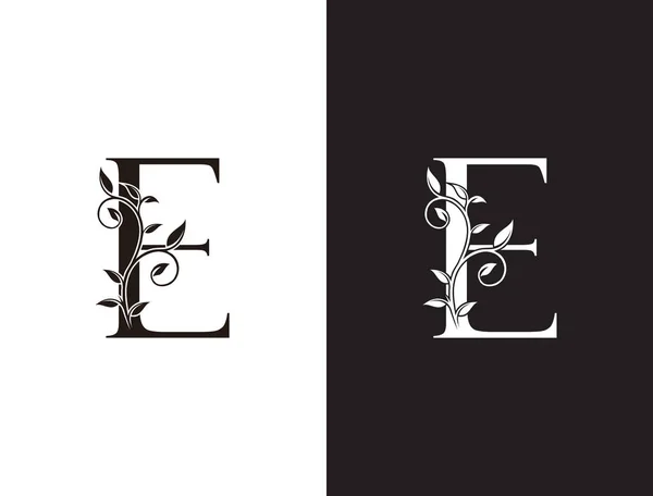 エレガントなE高級ロゴアイコン ヴィンテージフローラルEレターロゴデザイン — ストックベクタ