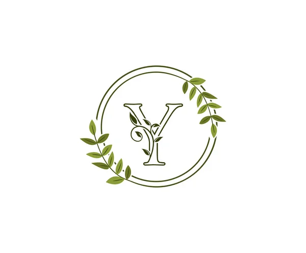 Belleza Carta Floral Logo Letra Con Diseño Forma Floral Verde — Vector de stock