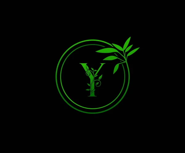 Vintage Levele Floral Logo Levél Kör Zöld Virágos Alakja Design — Stock Vector