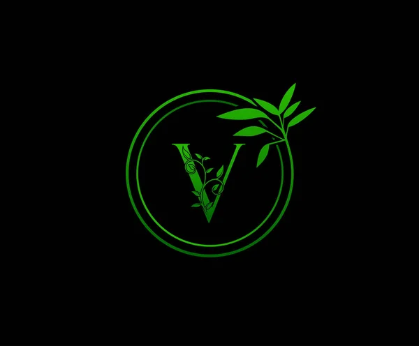 Vintage Betűs Floral Logo Levél Kör Zöld Virágos Alakja Design — Stock Vector