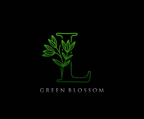 Vintage L Letter Luxury Logo. Letter L With Green Floral Shape design perfect for fashion, Jewelry, Beauty Salon, Hotel Logo. Cosmetics, Spa Logo. Resort and Restaurant Logo.