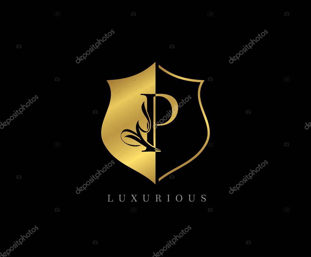 Luxury Golden Shield P Letter Logo