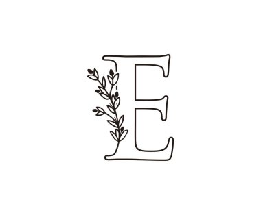 Klasik E Harfi Lüks Logosu. Zarif çiçek desenli E harfi moda, mücevher, güzellik salonu, otel logosu için mükemmel. Kozmetik, Spa Logosu. Tatil ve Restoran Logosu. 