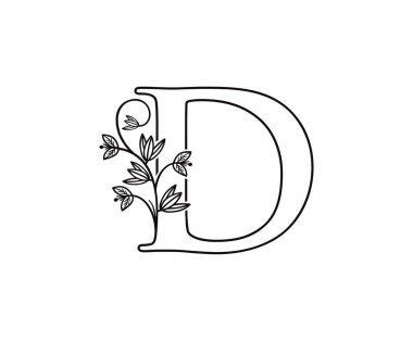 Klasik D Harfi Lüks Logosu. Zarif çiçek desenli V harfi moda, mücevher, güzellik salonu, otel logosu için mükemmel. Kozmetik, Spa Logosu. Tatil ve Restoran Logosu. 