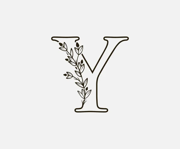 ヴィンテージフラワーレターとロゴ 黒と花の手描きのY字のデザインベクトル — ストックベクタ