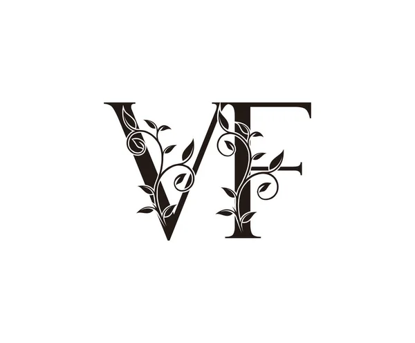 字母Vf豪华标识图标 老式豪华矢量设计概念字母纲要 花叶金黄色为奢侈品业务 — 图库矢量图片