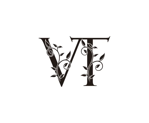 手紙Vt豪華なロゴアイコン ヴィンテージ高級ベクトルデザインコンセプトアウトライン高級ビジネスのための花の葉の金の色のアルファベット文字 — ストックベクタ