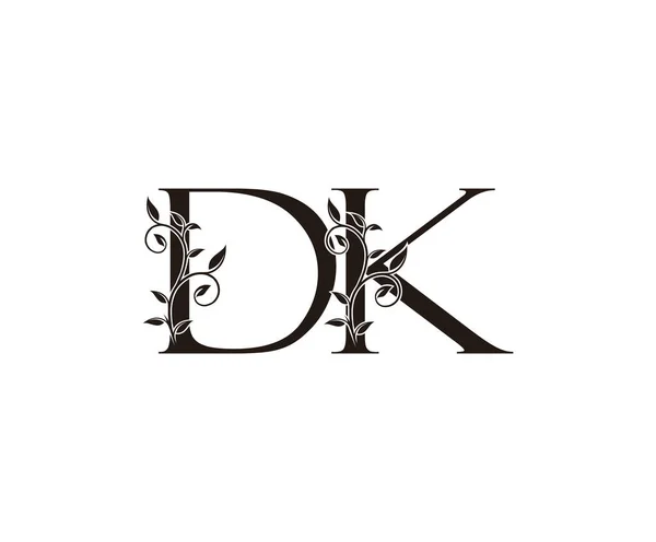 雅致的花香Dk字母标志 老式豪华矢量设计理念 为奢侈品业务勾勒出了花叶金黄色字母的轮廓 — 图库矢量图片