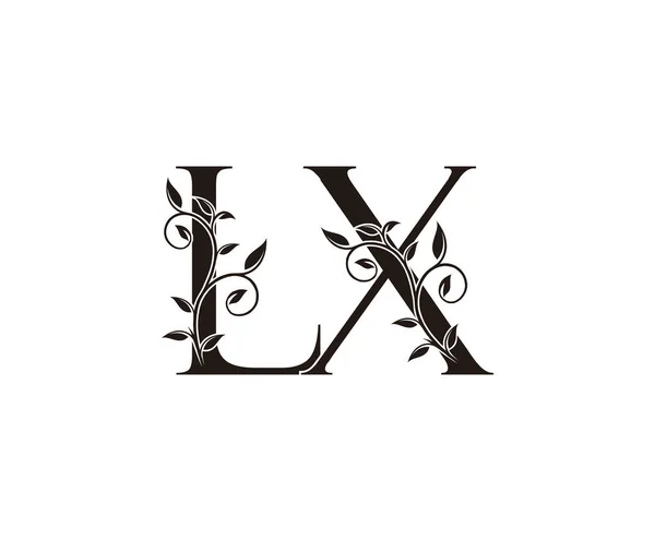 雅致的花香Lx字母标志 老式豪华矢量设计概念字母纲要 花叶金黄色 用于奢侈品业务 — 图库矢量图片
