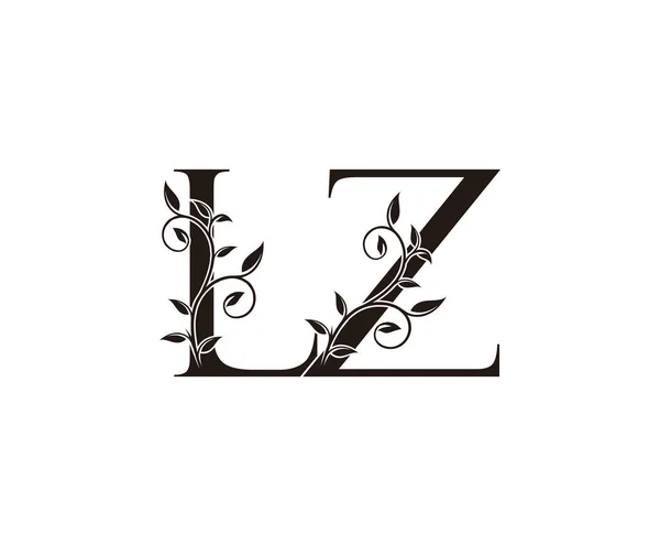古典的な花Lz手紙ロゴ ヴィンテージ高級ベクトルデザインコンセプト概要高級ビジネスのための花の葉の金の色とアルファベットの手紙 — ストックベクタ