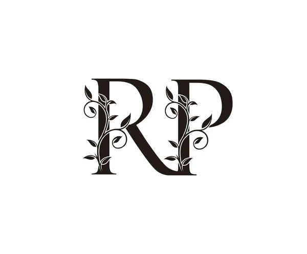 クラシック花Rpレターロゴ ヴィンテージ高級ベクトルデザインコンセプトアウトライン高級ビジネスのための花の葉ゴールドカラーアルファベット文字 — ストックベクタ