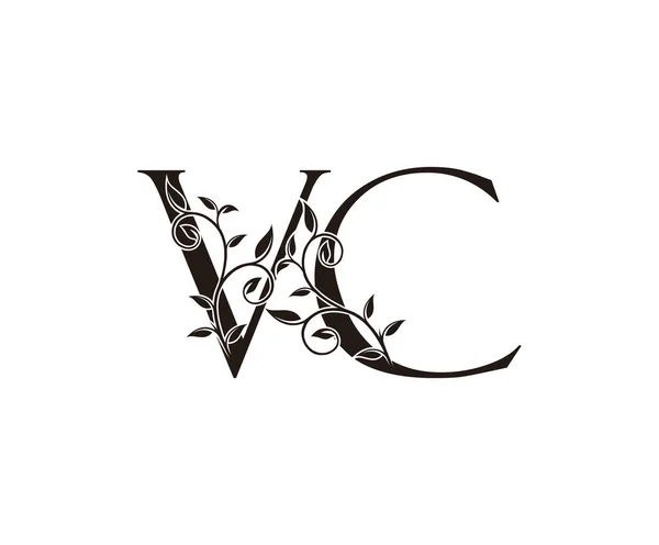 雅致的花卉Vc字母标志 老式豪华矢量设计概念字母 花叶金黄色 用于奢侈品业务 — 图库矢量图片