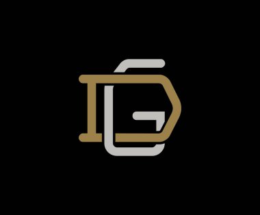 Baş harf D ve G, DG, GD, üst üste binen harf logosu, siyah arkaplanda monogram çizgisi sanat klasiği biçimi