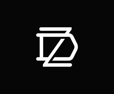Baş harf D ve Z, DZ, ZD, üst üste binen harf logosu, siyah arkaplanda monogram çizgisi sanat klasiği biçimi