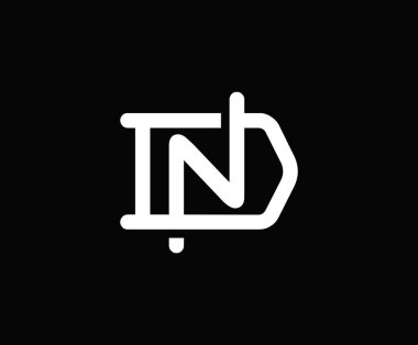 D ve N harfi, DN harfi, ND kesişen iç kilit logosu, siyah arkaplanda monogram çizgisi sanat vintage biçimi