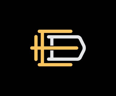 E ve D harfi, ED, DE, üst üste binen iç kilit logosu, siyah arkaplanda monogram çizgisi sanat klasiği biçimi