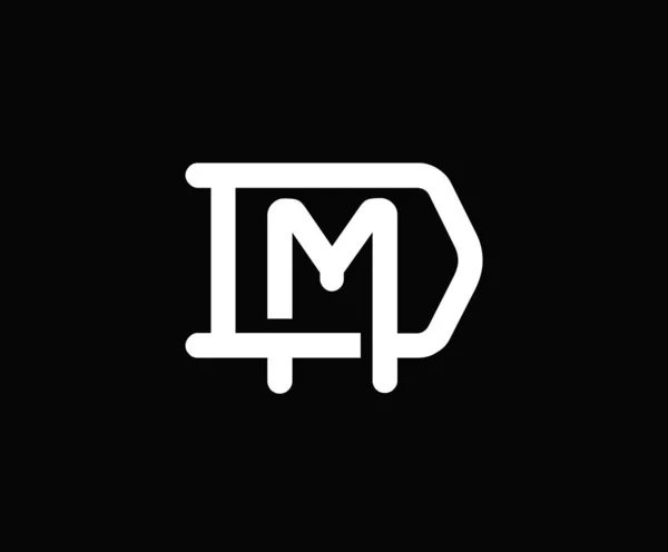 字母M和D 重叠交织标志 单字线艺术复古风格黑色背景 — 图库矢量图片