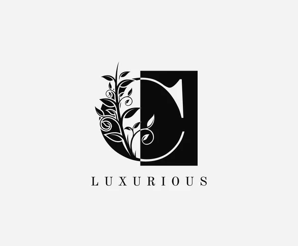 Clássico Meio Quadrado Carta Floral Logo Design — Vetor de Stock