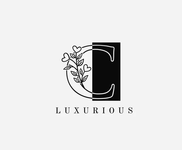 Vintage Pół Kwadratu List Floral Logo Design — Wektor stockowy