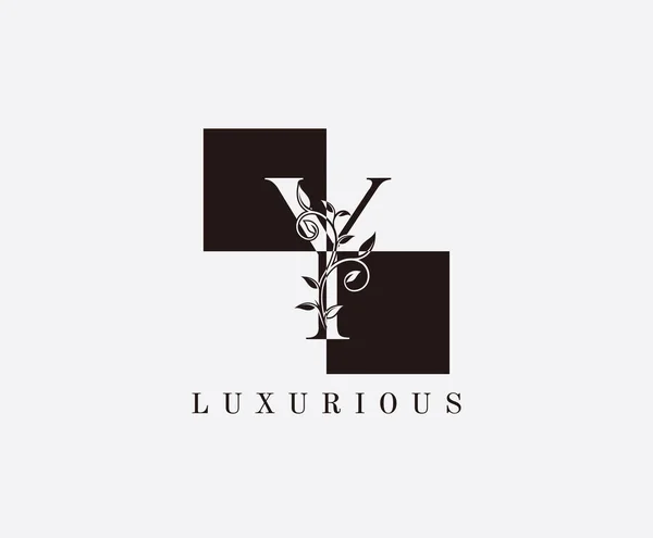 Vintage Black White Square Letter Floral Logo Design — Stock Vector