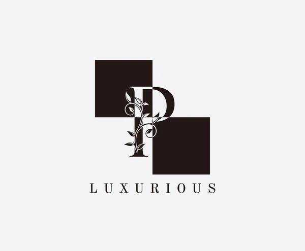 Preto Branco Quadrado Carta Floral Logo Design —  Vetores de Stock