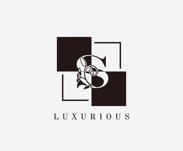 Classic Black White Square Letter Floral Logo Design — 스톡 벡터