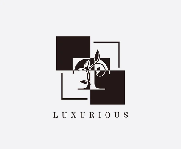 Klassisches Schwarz Weiß Quadratisches Letter Floral Logo Design — Stockvektor