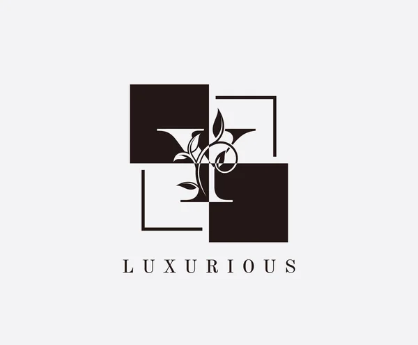 Classic Black White Square Carta Floral Logo Design —  Vetores de Stock