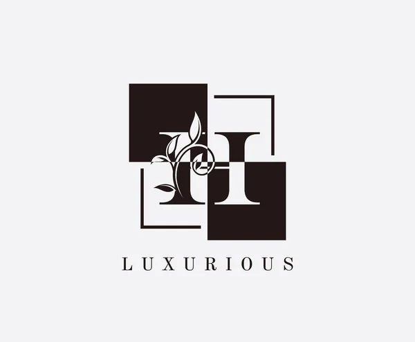 Κλασικό Μαύρο Άσπρο Τετράγωνο Γράμμα Floral Λογότυπο Σχεδιασμός — Διανυσματικό Αρχείο