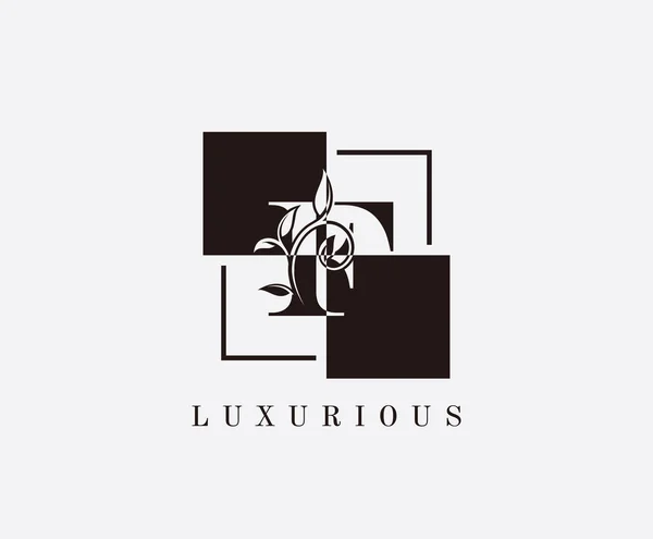 Classic Black White Square Lettre Floral Logo Design — Image vectorielle