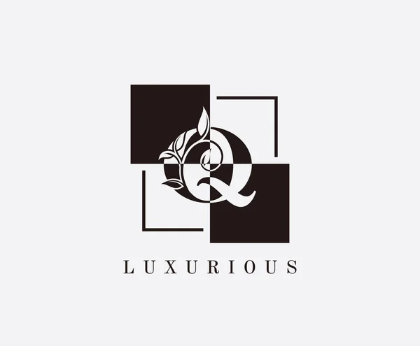 Classic Square Letter Floral Logo Design — 스톡 벡터