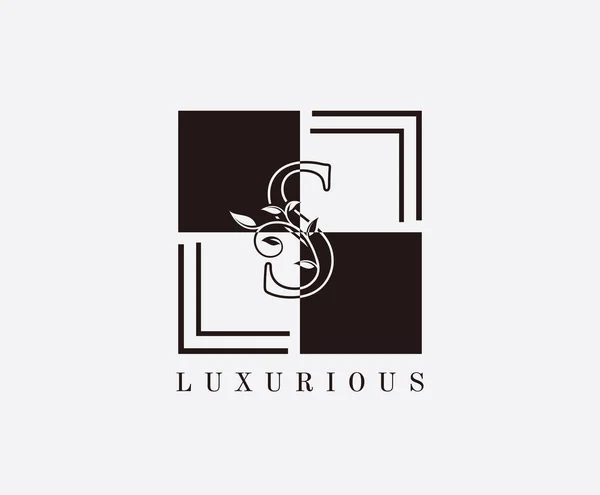 Klasik Square Surat Floral Logo Desain - Stok Vektor