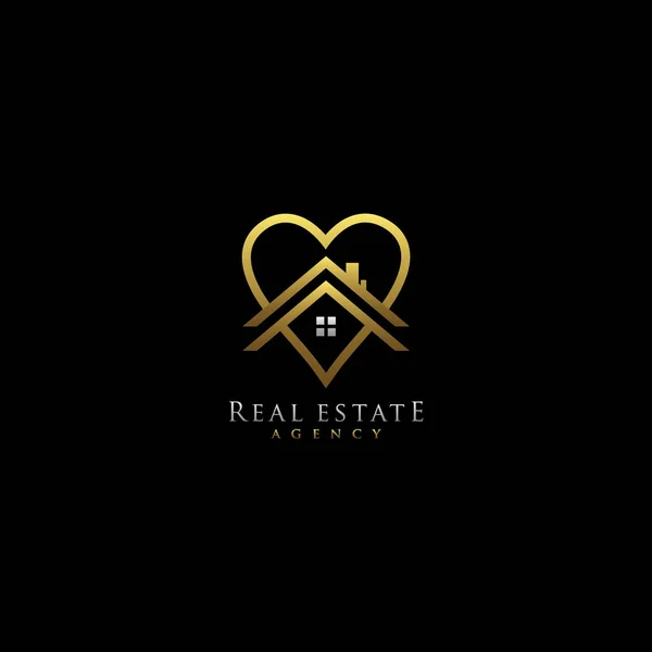 Love Heart Elegant Gold Building Logo Real Estate Logo Design — 스톡 벡터